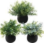 Winlyn Set of 3 Small Potted Faux Plants 8" Artificial Eucalyptus Rosemary Boxwo... - Image 2