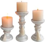 Wood Candle Holders for Pillar Set of 3 Rustic Candles Holder Tall Candlestick S... - Image 2