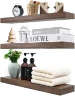 Wood Floating Shelves for Wall Set of 3, 22 Inch Rustic Floating Shelf Wall Moun... - Image 2