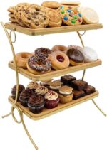 Wooden 3 Tier Serving Stand- Bamboo & Gold Tiered Dessert Tray for Party, Cupcak... - Image 2