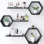 Wooden Hexagon Floating Shelves Wall Mounted - Set of 6 Pine Wood Hexagon Shelve... - Image 2