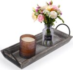 Wooden Tray Candle Holder with Black Metal Handles, Rectangular Centerpiece for ... - Image 2