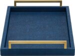 XIGEXIGE Navy Blue Decorative Serving Tray, Shagreen Leather Coffee Table Tray, ... - Image 2