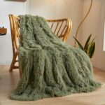 XeGe Luxury Faux Fur Blanket, Sage Green Soft Big Fluffy Throw, Shaggy Plush Dec... - Image 2
