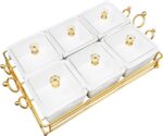 YA JU Ceramic Bowls and with Lid Gold Basket Trays, 6 Removable Small Bowls Cond... - Image 2