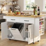 YESHOMY 56" Kitchen Island with Trash Can Storage, Drop Leaf Kitchen Island with... - Image 2
