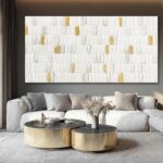 YETHEN WAL White and Gold Textured Wall Art 29x58, Hand-Painted Neutral Abstract... - Image 2