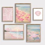 YFTTRYZ 5Pcs Pink Beach Wall Art Pink Coastal Posters Preppy Room Wall Decor Sum... - Image 2