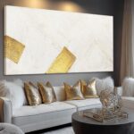 YJYart White Canvas Wall Art,Textured Oil Paintings,Gold Wall Decor for Living R... - Image 2