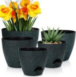 YNNICO Plant Pots 10/9/8/7.5/7 inch, Self Watering Planters with Drainage Holes ... - Image 2