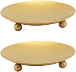 YYaaloa 2 Pack Gold Decorative Iron Plate Candle Holder 4.33'' Candle Stand Cand... - Image 2