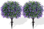 Yangrass Artificial Lavender Topiary Ball Trees with Ground Spike, Set of 2 UV R... - Image 2