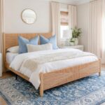 Yechen Solid Wood Rattan King Bed Frame with Tall Headboard and Footboard, Mid C... - Image 2