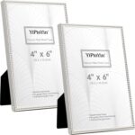 YiPinYin 4x6'' Silver Metal Picture Frame 2 Pack,Elegant Beaded Real Glass Frame... - Image 2