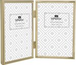 YiPinYin 4x6''Hinged Double Simply Gold Metal Picture Frame, Elegant Narrow Plat... - Image 2