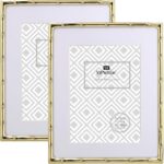 YiPinYin 8x10'' Bamboo Detail Gold Metal Picture Frame with Acid Free Mat for 5x... - Image 2