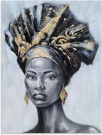 Yihui Arts Gilded Elegance Hand PaintedTextured African Queen Art Print A Fusion... - Image 2