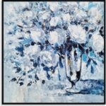 Yihui Arts Hand Painted Framed Blue Flower Canvas Wall Art with Gold Foil - Image 2