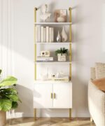 Yusong 73" Tall Bookshelf with Cabinet, Industrial Ladder Wall Mount Shelf Bookc... - Image 2