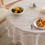 ZeeMart Hemstitched Embroidery Striped Boho Tablecloth 60 Inch Round Natural, He... - Image 2