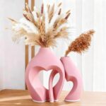 Zormon Pink Heart Shaped Ceramic Vases Set of 2, Modern Nordic Minimalist Flower... - Image 2