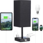 aooshine Black Lamp for Bedroom-Touch Lamp with USB-C+A and AC Outlets,3 Way Bed... - Image 2