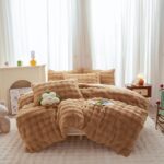 chovy Coffee Rabbit Plush Faux Fur Bread Grid Comforter Sets Queen - 3PC Bed Set... - Image 2