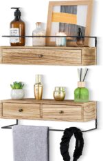 dreampossible 2-Pack Rustic Floating Shelves with Drawer, Wall Mounted Bathroom ... - Image 2