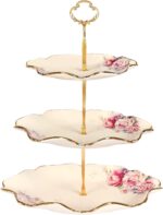 fanquare 3-Tier Floral Royal Cupcake Stand, Vintage Fruit Plate with Gold Trim, ... - Image 2
