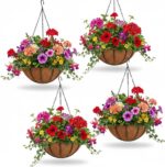 hehimhis 4 Pack 12 Inch Hanging Planters for Outdoor Plants,Black Metal Hanging ... - Image 2