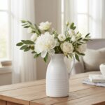 hjn Farmhouse Pitcher Vase for Flowers- Ceramic Pitcher White Flower Vase for Yo... - Image 2