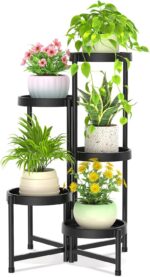 iDavosic.ly 5 Tier Folding Plant Stand Indoor Outdoor with Plastic Tray, Tiered ... - Image 2