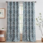 jinchan Room Darkening Curtains for Bedroom Blue Damask Patterned Curtains 96 In... - Image 2