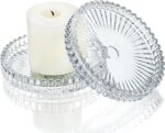 kanpura 3.5 Inch Glass Pillar Candle Holder Set Set of 2 Gear Round Candle Plate... - Image 2