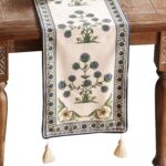 patdrea Designer Blue Rustic Elegant Floral Patterned Linen Table Runner 87 Inch... - Image 2