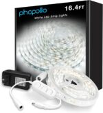 phopollo White LED Strip Lights, 16.4ft Dimmable 6500k Daylight White Led Light ... - Image 2