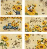 pinata Sunflower Linen Square Summer Spring Placemats Set of 6, Sunflower Table ... - Image 2