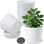 sietpoek Plant Pots - 5.5 Inch Cylinder Ceramic Planters with Connected Saucer, ... - Image 2