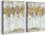 summer melody Bedroom Abstract Canvas Wall Art: 2 Pieces Gold Modern Landscape P... - Image 2