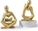 suruim Gold Reading Women Statue, Thinker Sculptures, Abstract Art Figurine, Gol... - Image 2