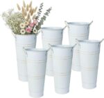 vensovo 9" Tall Galvanized Flower Bucket, 6 Pcs French Metal Vases with Handles,... - Image 2