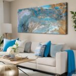 weiyiart Blue Abstract Canvas Wall Art for Living Room, Navy and Gold Fluid Marb... - Image 2